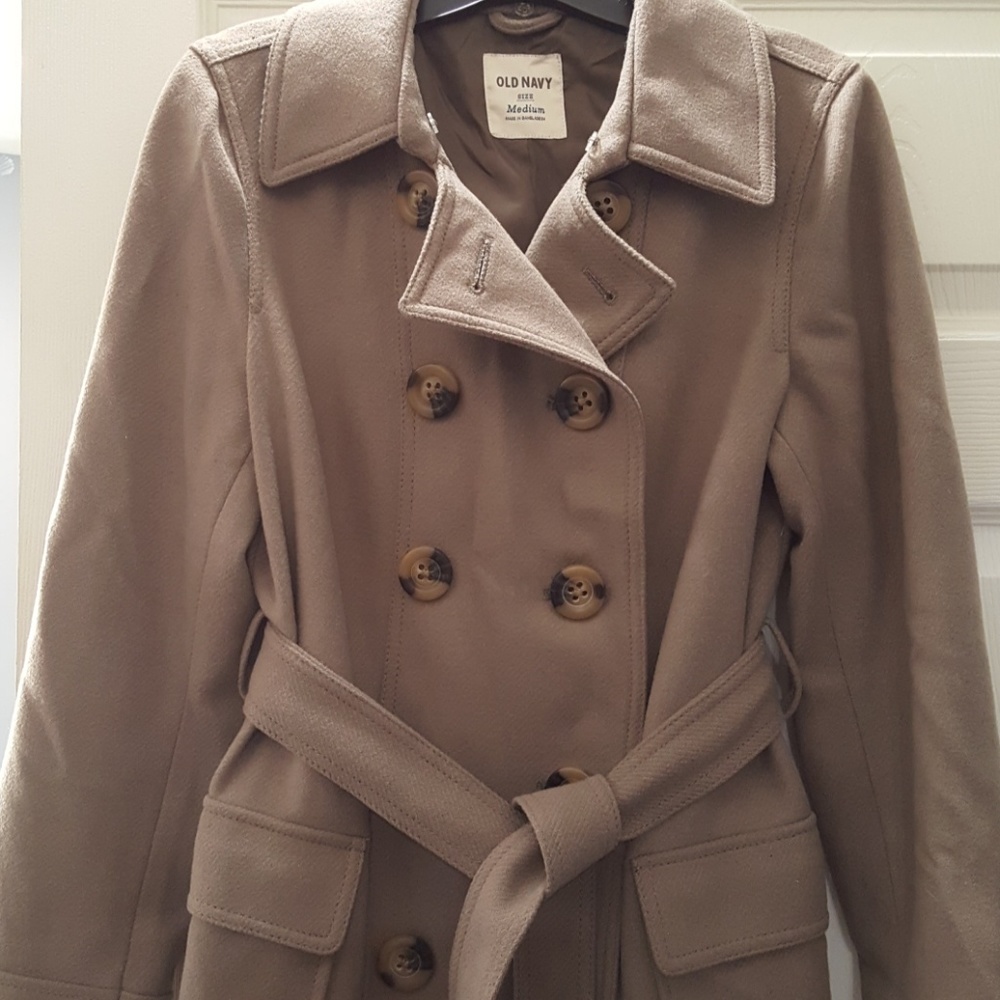 Old Navy Taupe Grey Wool Trench Coat